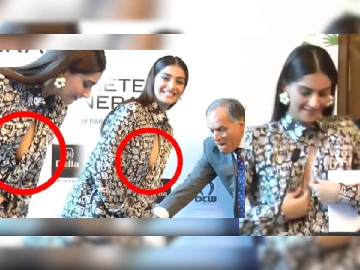 UFF તેરી અદા!!! અરેરે આ શું દેખાઈ ગયું? ચાલુ ઈવેન્ટે ખૂલ્યા Sonam Kapoorની શર્ટના બટન