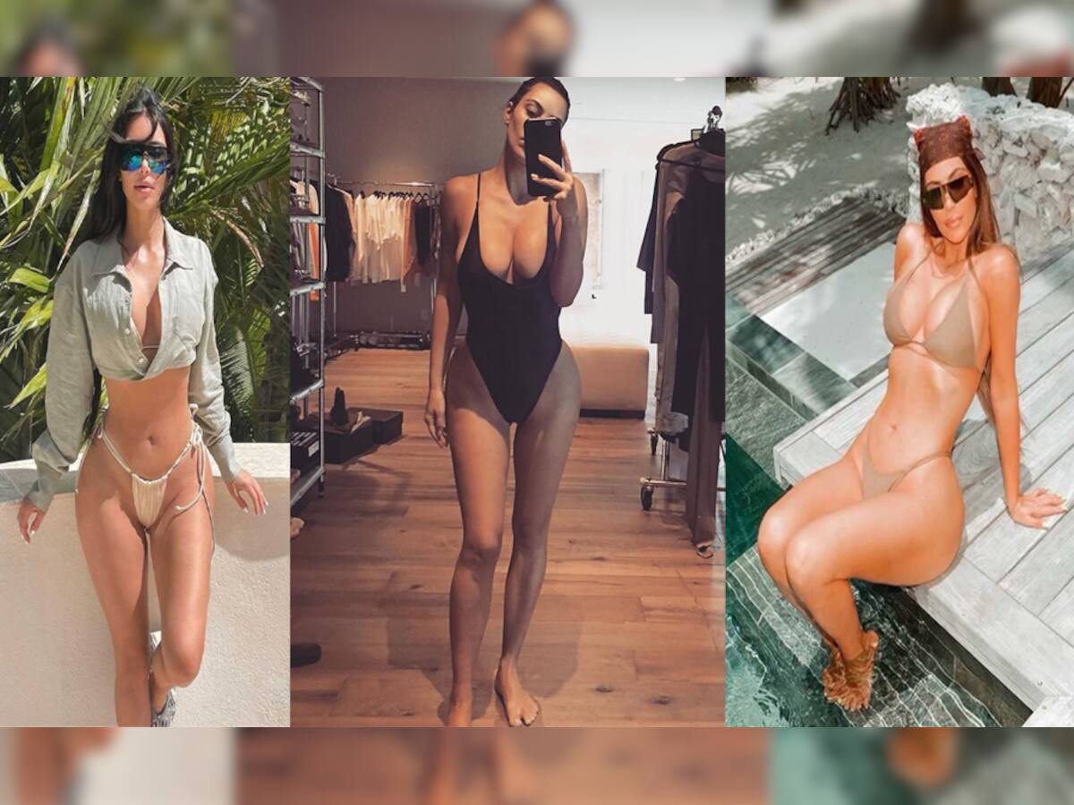 Sexy Photo Shoot Of Kim Kardashian: સ્વિમશૂટમાં ટોન ફિગર ફ્લોન્ટ કરીને કિમ કાર્ડાશિયને વધાર્યું તાપમાન