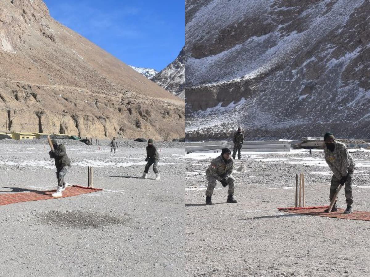 Indian Army Playing Cricket: ગલવાનની પિચ પર ભારતીય સેનાની બેટિંગ, ઝીરો ટેમ્પરેચરમાં ક્રિકેટ રમતા દેખાયા જવાન