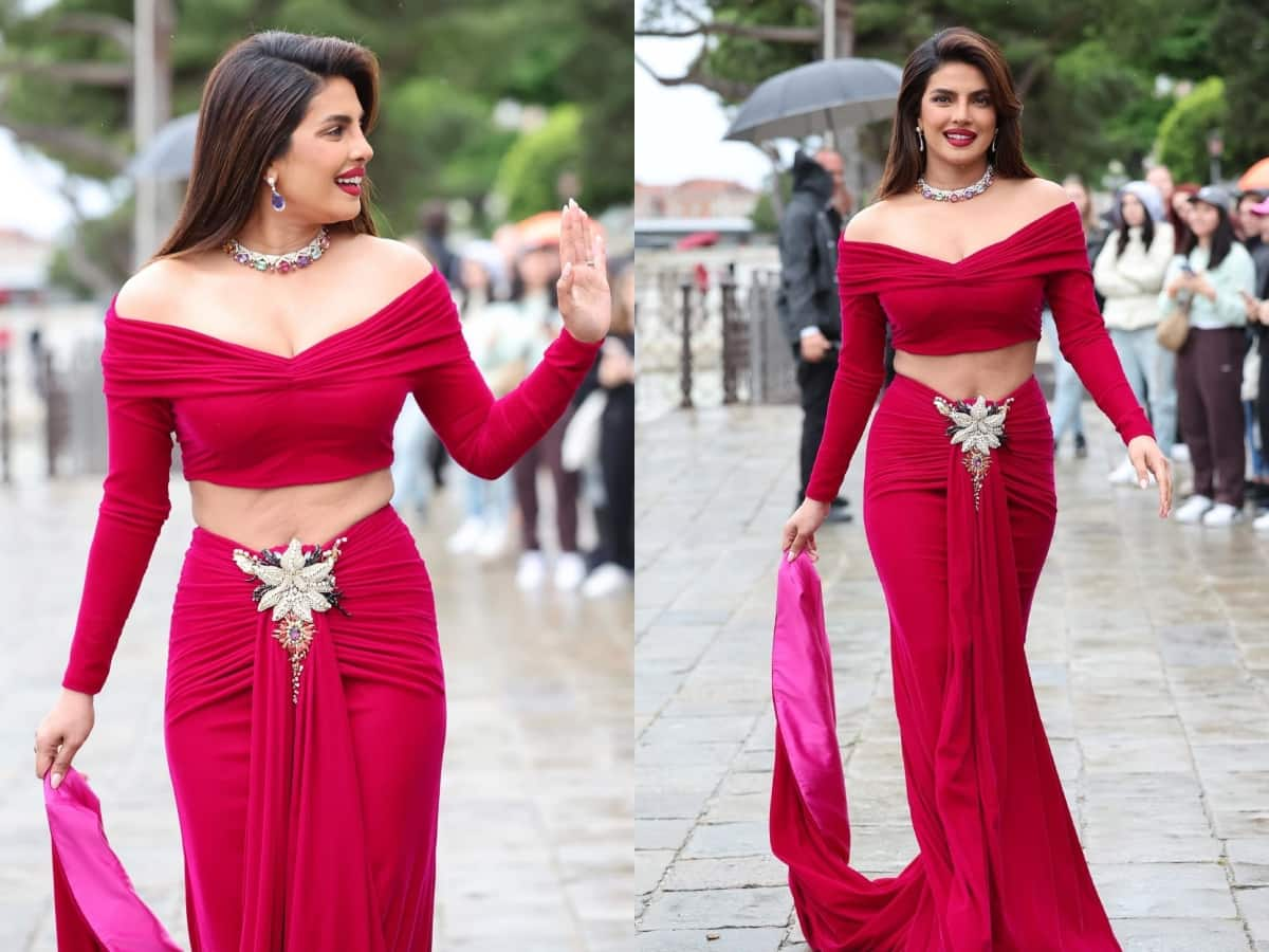 Suit 7557 Priyanka Chopra Inspired Designer Red Saree Dress w/ Blouse –  shieno