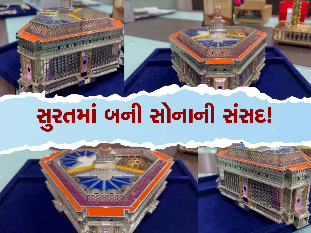 સુરતમાં બની સોનાની સંસદ! દેશની નવી સંસદની થીમ પર ઝવેરીએ તૈયાર કર્યા હીરા-મોતીના દાગીના