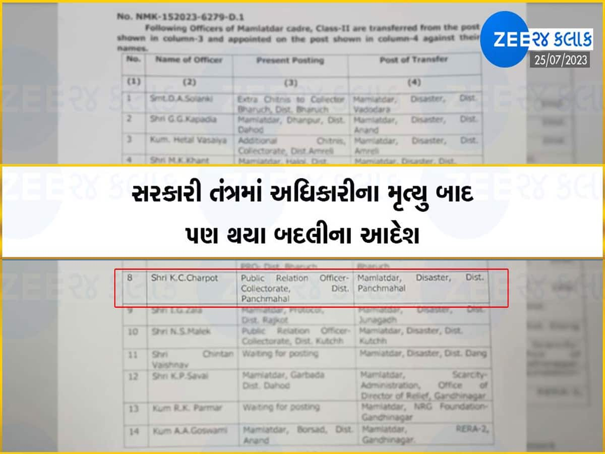 મહેસૂલ વિભાગે ભાંગરો વાટ્યો, મૃત સરકારી અધિકારીનો ગાંધીનગરથી બદલીનો આદેશ છૂટ્યો