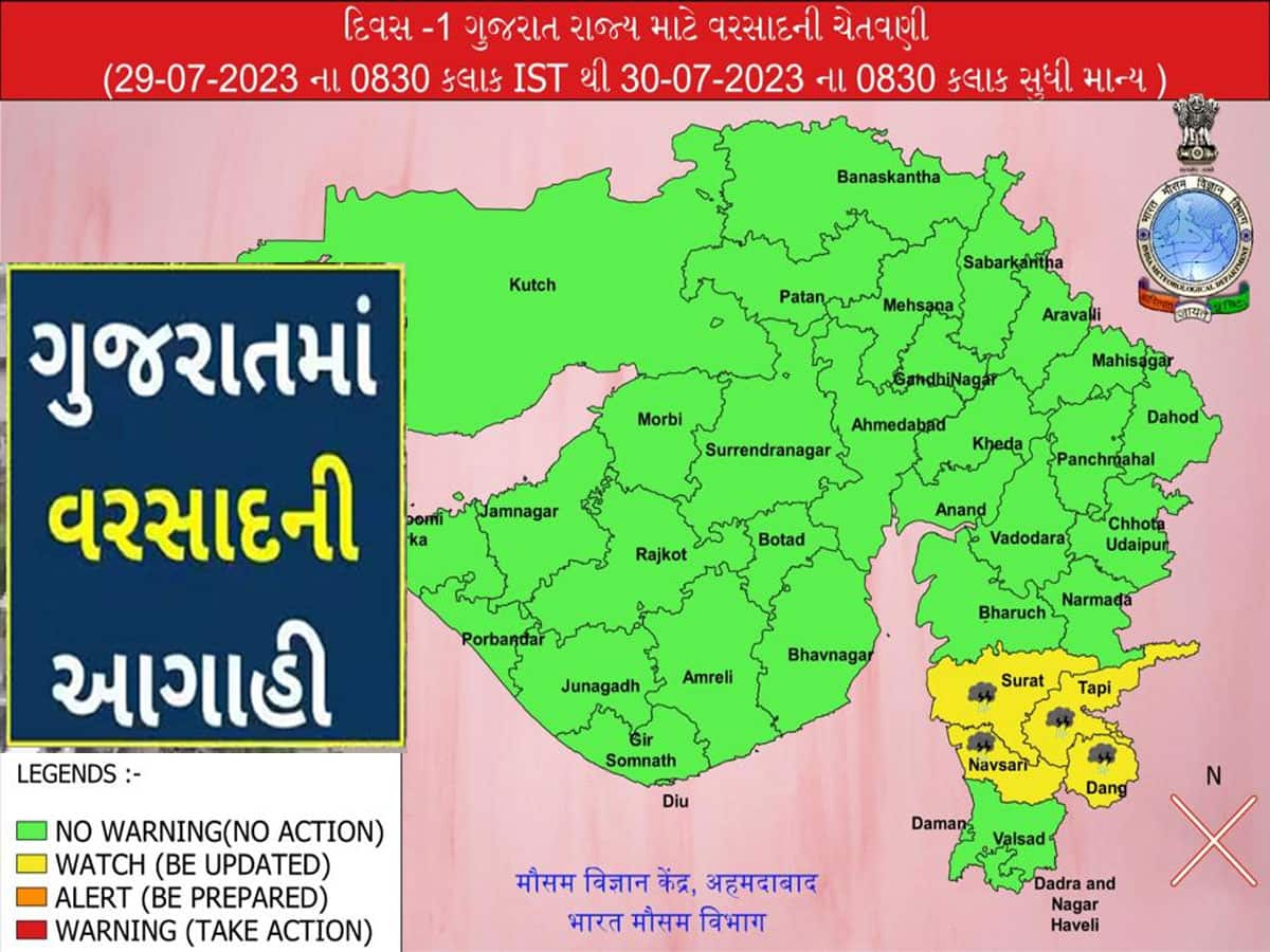 હવામાન વિભાગના લેટેસ્ટ અપડેટ : ગુજરાત માટે હજી પણ 5 દિવસ વરસાદની આગાહી 