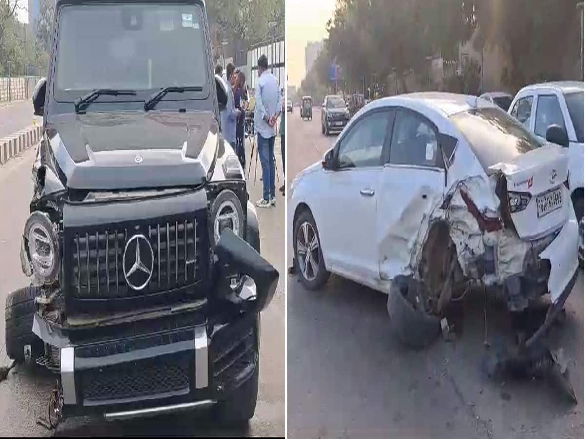Mercedes and Audi cars collide during early morning race on Sindhu Bhavan Road