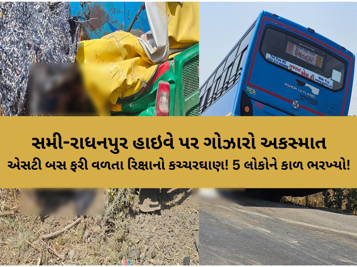 મોતની ચિચિયારીઓથી ગૂંજી ઉઠ્યો પાટણ-રાધનપુર હાઇ-વે; ST બસે રીક્ષાને અડફેટે લેતા 6ના મોત મોતની ચિચિયારીઓથી ગૂંજી ઉઠ્યો પાટણ-રાધનપુર હાઇ-વે; ST બસે રીક્ષાને અડફેટે લેતા 6ના મોત