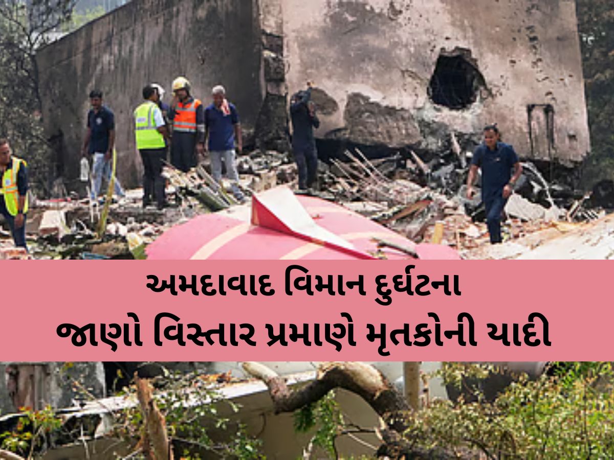 Ahmedabad Plane Crash Death: કયા જિલ્લામાં કેટલા લોકોના મોત થયા, જાણો વિસ્તાર પ્રમાણે મૃતકોની યાદી Ahmedabad Plane Crash Death: કયા જિલ્લામાં કેટલા લોકોના મોત થયા, જાણો વિસ્તાર પ્રમાણે મૃતકોની યાદી