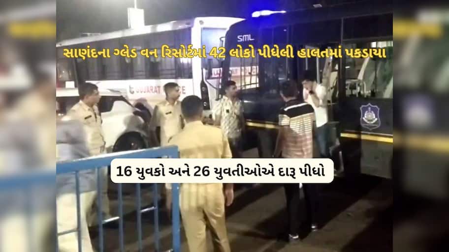 Ahmedabad News: સાણંદના રિસોર્ટમાં ચાલતી હાઈપ્રોફાઈલ દારૂની પાર્ટી પર રેડ, મોટા ઘરના 39 લોકો દારૂ પીતા પકડાયા