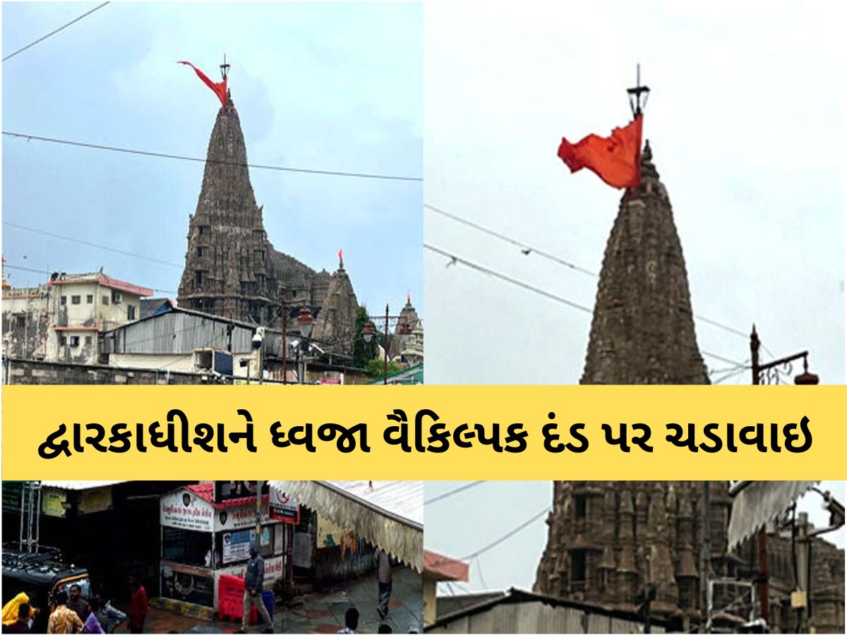 દેવભૂમિ દ્વારકામાં રેડ એલર્ટ; વરસાદી માહોલ વચ્ચે જગત મંદિરે ધ્વજા વૈકિલ્પક દંડ પર ચડાવાઇ દેવભૂમિ દ્વારકામાં રેડ એલર્ટ; વરસાદી માહોલ વચ્ચે જગત મંદિરે ધ્વજા વૈકિલ્પક દંડ પર ચડાવાઇ