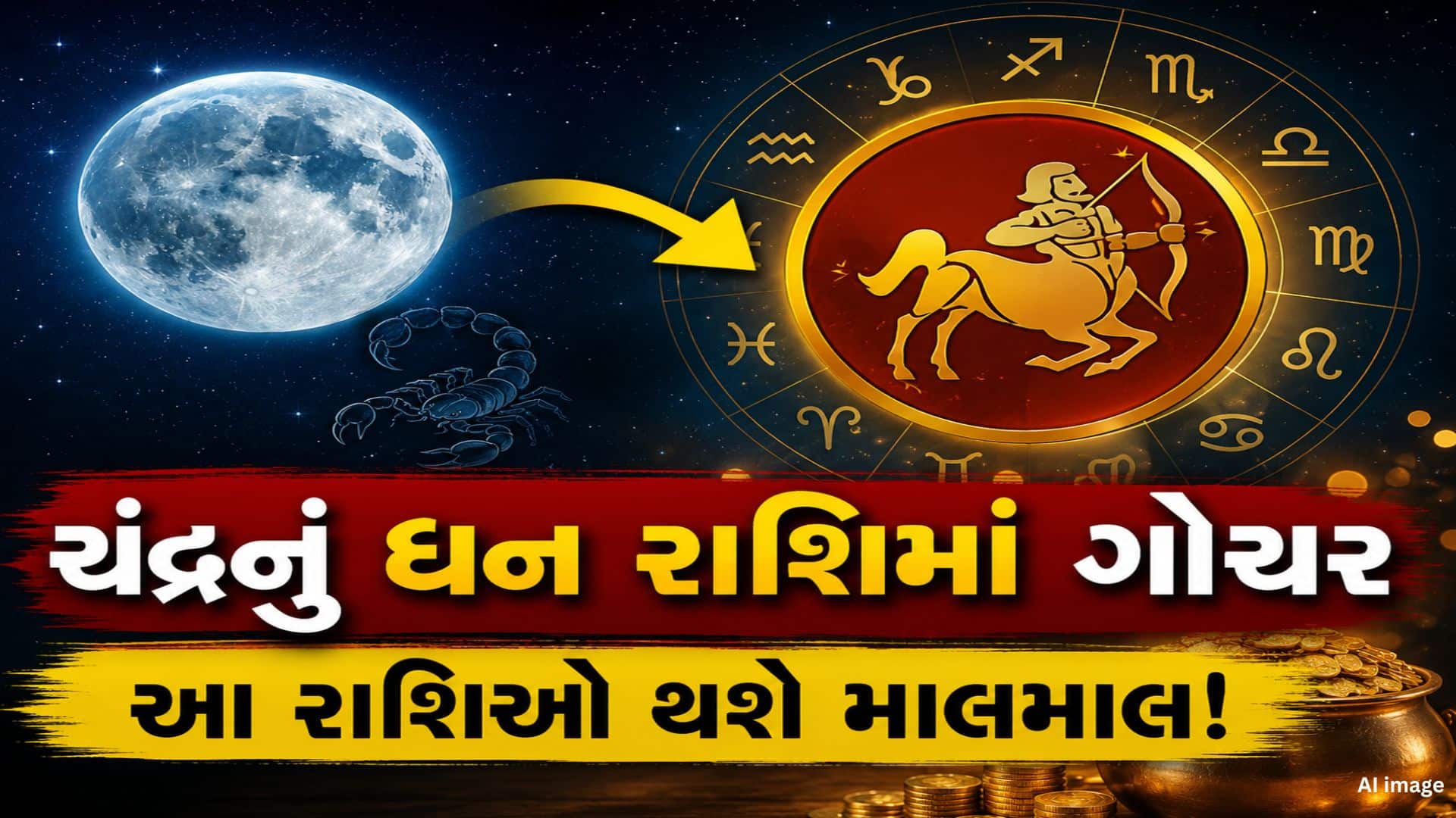 ચંદ્રનું ધન રાશિમાં ગોચર: 3 રાશિઓને ધનલાભ