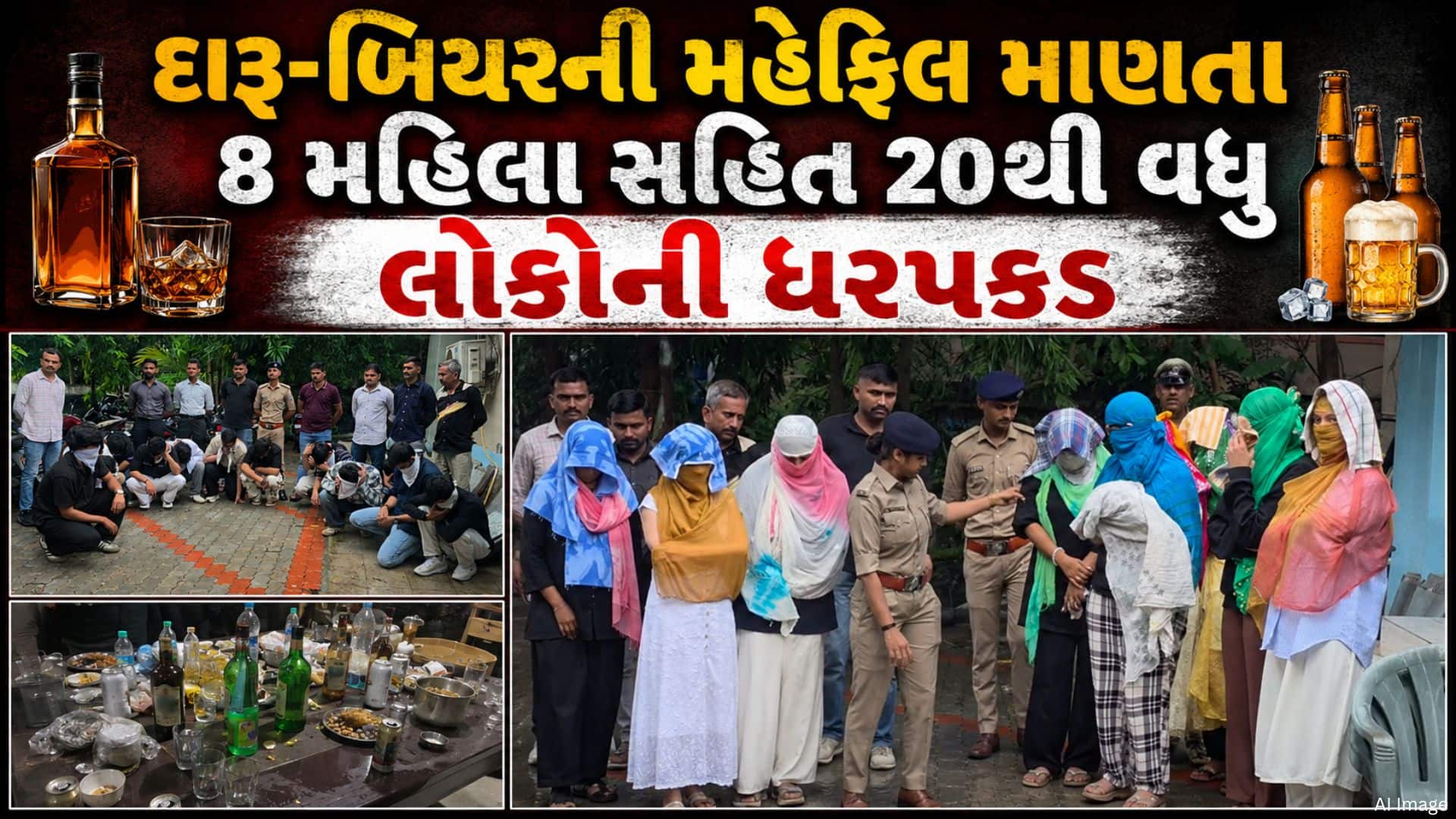 સુરતમાં દારૂ પાર્ટી પર પોલીસ રેડ, 22 યુવક-યુવતી ઝડપાયા