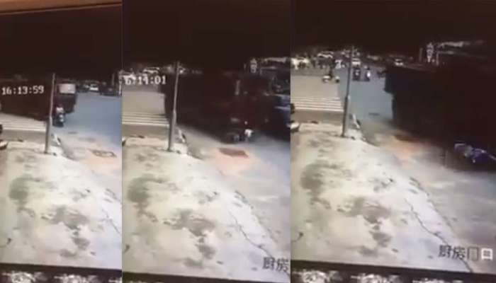 અકસ્માતનો Live Video: સ્કૂટી પર જતી મહિલા પર ટ્રક ફરી વળ્યો, મહિલાનો ચમત્કારીક બચાવ