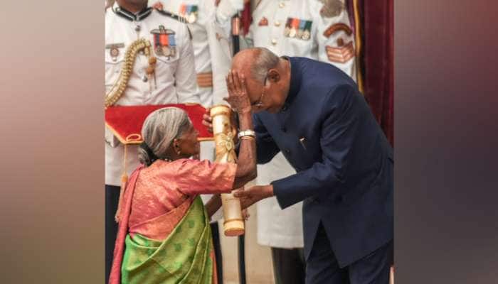 107 વર્ષની મહિલાને પદ્મશ્રી, સન્માન મળ્યા બાદ રાષ્ટ્રપતિ કોવિંદને માથે હાથ