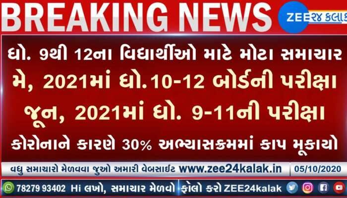 વિદ્યાર્થીઓ આનંદો ! કોર્સમાં 30 ટકા જેટલો કાપ મુકાયો, મે 2021મા લેવાશે બોર્ડ પરીક્ષા