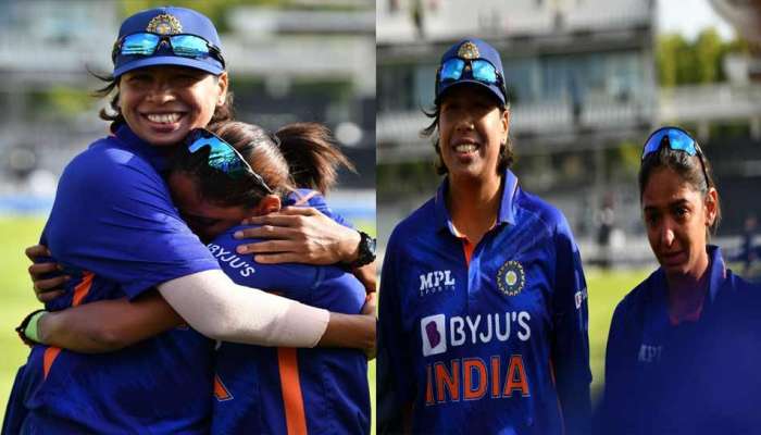 દુનિયાની સૌથી ફાસ્ટ બોલરની ખાસ પળો, Jhulan Goswami હરમનપ્રીતને ગળે લગાવી રડી પડી