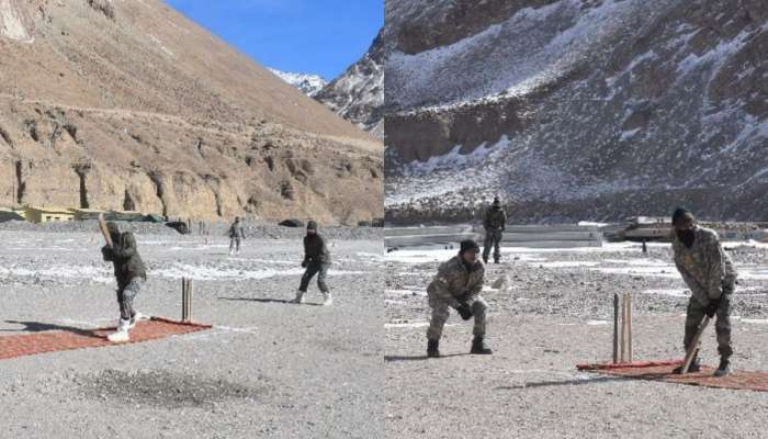 Indian Army Playing Cricket: ગલવાનની પિચ પર ભારતીય સેનાની બેટિંગ, ઝીરો ટેમ્પરેચરમાં ક્રિકેટ રમતા દેખાયા જવાન