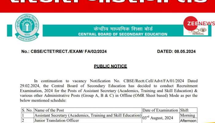 CBSE Recruitment Exam Date: સીબીએસઈ ભરતી માટે પરીક્ષાની તારીખ જાહેર, જાણો કાર્યક્રમ