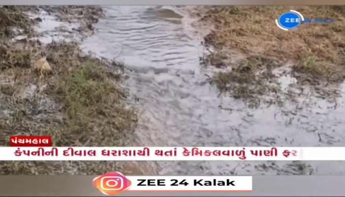 પંચમહાલ કંપનીની દીવાલ ધરાશાયી થતાં કેમિકલવાળું પાણી ફરી વળ્યું, ખેતરમાં કેમિકલયુક્ત પાણી ફરી વળતા ખેતરો ધોવાયા...